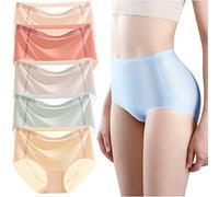 CgamlYunneyl Seamless Ice Silk Mid Waisted Breathable Soft Stretchy Panties,5PCS Ultra-thin Non-marking Ice Silk Underwear (5PCS E,XXL)
