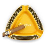 Cgaplus Cigar Ashtray Triangle Classic Ceramic Large Ashtray for Outdoor Home Office(Yellow)