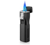 Cgaplus Double Jet Flame Cigar Lighter with Cigar Stand Windproof Lighter Butane Refillable Torch Lighter with Cigar Punch Black (Without Gas)