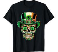 CGAWCU San Patties Irish Sugar Skull Day of Dead St Patricks Day T-Shirt Size 4XL Black
