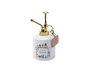 CGB Giftware | Ceramic White Plant Mister | Holds 300ml | ‘I Will Survive’ | Watering Spray Bottle with Plastic Gold Pump | Gardening | House Plants | The Potting Shed Range | Item No: GB06047