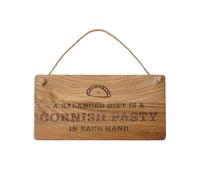 CGB Giftware | Cornish Gifts 'A Balanced Diet Is A Cornish Pasty In Each Hand' Oak Hanging Sign | Engraved | Homeware | Cornwall | Wall Sign | GB07979