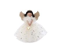 CGB Giftware | Gold Dark Haired Light Up Tree Topper Angel Hanging Decoration | Battery Powered | Christmas Festive Holiday Home Accessory | Joy to the World Range | GB06687