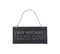 CGB Giftware | Great British Baker 'Busy Watching Bake Off' - Illustrated Slate Sign | Homeware | Home Decor | Hanging Decoration | Jute Ribbon | The Great British Baker | GB07744