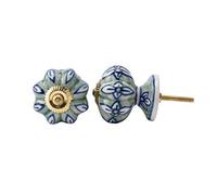CGB Giftware | Green & Blue Flower Ceramic Drawer Pull | Upcycle | Ceramic | 4cm Diameter | IN195