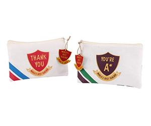CGB Giftware | Set of 2 Canvas Pencil Case | Shield Design | Thank You World's Best Teacher Gift | End of Term Gift | You're A* | DES616