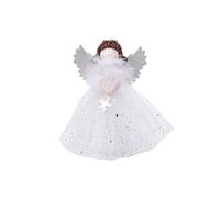 CGB Giftware | Silver Brunette Light Up Angel Tree Topper Hanging Decoration | Battery Powered | Christmas Festive Holiday Home Accessory | Joy to the World Range | GB06688