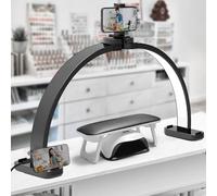CGBE Half Moon Light for Nail Tech Desk: 30.7" Foldable Arch Moon Lamp with Phone Holder for Beginner DIY, 45W 3 Colour Modes & 10 Brightness Levels Nail Lamp for Lash, Eyebrow Salon - Black