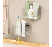 CGBE Plastic Wall Mount Organizer 2-Pack, Clear Cabinet Door Organizer with 2 Compartments, No Drilling Adhesive Acrylic Bathroom Shower Shelf Automatic Draining Transparent Wall Mount Shower