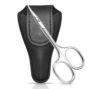 CGBE Stainless Steel Curved Manicure Scissors with Extra Fine Blades and Ergonomic Handle - Asymmetric Design for Cuticle, Eyebrow, and Dry Skin with Leather Sheath