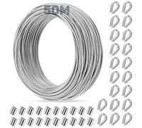 CGBOOM 50M Wire Rope Kit 2mm, 7x7 Vinyl Coated Garden Rope with Thimble 20Pcs, Aluminum Crimps 20Pcs, 304 Stainless Steel Plant Support Wire Rope for Trellis, Fence, Railing, Gardening, Clotheslines