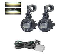CGBWMB Motorcycle Headlight Motorcycle LED Headlight Projector Lens Auxiliary Fog Lights 100W Dual Color Flashing Motorcycle Light With Switch(White White B)