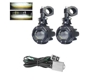 CGBWMB Motorcycle Headlight Motorcycle LED Headlight Projector Lens Auxiliary Fog Lights 100W Dual Color Flashing Motorcycle Light With Switch(White White B)