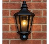 CGC Black Outdoor Wall Light Lantern Traditional Vintage Half Wall Flush Mount E27 Mains Power Motion Sensor (Large Half Wall PIR)