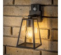 CGC Lighting Outdoor Outside Wall Light with Motion Sensor Outside Bulkhead Lights PIR Mains Power Aluminium Traditional Lantern LED IP44 Rated Security Lights E27 (Black PIR)