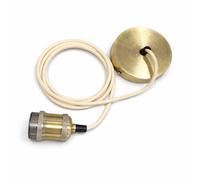 CGC Interiors Cgc Cassie Antique Brass With Off White 1.5M Adjustable E27 Ceiling Cable Pendant And Matching Ceiling Rose