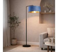 CGC Interiors Cgc Kyra Black Angled Floor Lamp With Navy 45Cm Velvet Lampshade