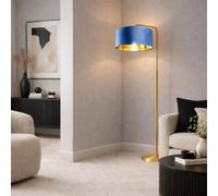 CGC Interiors Cgc Kyra Brushed Gold Angled Floor Lamp With Navy 45Cm Velvet Lampshade