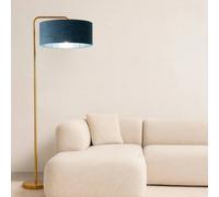 CGC Interiors Cgc Kyra Brushed Gold Angled Floor Lamp With Teal 45Cm Velvet Lampshade