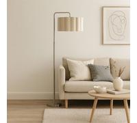 CGC Interiors Cgc Kyra Brushed Nickel Angled Floor Lamp With Oatmeal Large Scalloped Lampshade