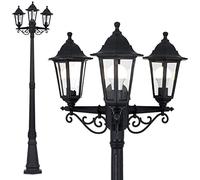 CGC Lighting Black Outdoor Three Traditional Tall Post Lantern Vintage Triple Head Light Garden Patio Lamp Weatherproof Corrosion Resistant Outside Door Rust Proof Coastal Exterior Victorian