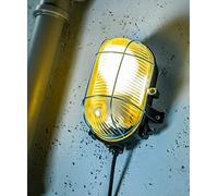CGC Lighting Black Oval Cage Glass Metal Wall Ceiling Light Bulkhead Weatherproof Indoor Outdoor Garden Porch Garage Patio Waterproof