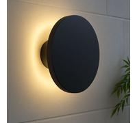 CGC Lighting Black Round LED Outdoor Indoor Wall Light IP65 Back Lit Halo Polycarbonate Coastal CGC Lighting Black