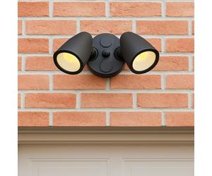 CGC Lighting Black Twin LED Spotlight Floodlight Outdoor Wall Light 2 Head Spot Security Adjustable Head Garden Porch Patio Lamp Slim Modern New Garage Shed (Security Light)