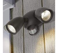 CGC Black Twin LED Spotlight Floodlight Outdoor Wall Light 2 Head Spot Security Adjustable Head Garden Porch Patio Lamp Slim Modern New Garage Shed (Double Spotlight with Sensor)