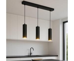 CGC Lighting Black White Triple Three Slim Cylinder Tube Pendant Suspended Ceiling Light Adjustable Kitchen Breakfast Bar Dining Room Lounge Hallway Bedroom (Black)
