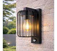 CGC Lighting Cgc Alvin Pir Motion Sensor Black Outdoor Cage Wall Lantern Light With Clear Diffuser Ip54