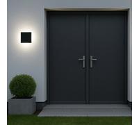 CGC Lighting Cgc Bailey Black Sqaure Led Outdoor Indoor Wall Light Ip65 Back Lit Halo Polycarbonate Coastal