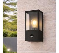 CGC Lighting Cgc Dave Pir Motion Sensor Black E27 Outdoor Wall Light Box Lantern Clear Diffuser Ip54