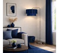 CGC Lighting Cgc Kyra Brushed Nickel Angled Floor Lamp With Two Layer Navy Scalloped Lampshade