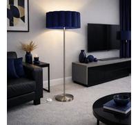 CGC Lighting Cgc Lena Brushed Nickel Straight Floor Lamp With Large Navy Scalloped Lampshade