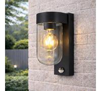 CGC Lighting Cgc Rowan Pir Motion Sensor Black Outdoor Wall Lantern Light With Clear Diffuser Ip54