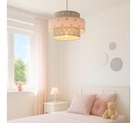 CGC Lighting Childrens Lampshade Shades Projects Star Pattern Easy Fit Pendants Lamp Shade Kids Bedroom Playroom Toy Room Child Space (Grey with Light Pink Band)