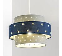 CGC Lighting Childrens Lampshade Shades Projects Star Pattern Easy Fit Pendants Lamp Shade Kids Bedroom Playroom Toy Room Child Space (Grey with Blue Band)