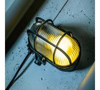 CGC Lighting Gina - Cgc Black Oval Plastic Cage Bulkhead Wall Or Ceiling Light