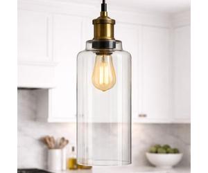 CGC Lighting Glass Bistro Adjustable Ceiling Pendant Light Lamp Shade (Large Cylinder)