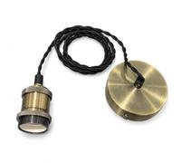 CGC Lighting Indoor Ceiling Adjustable Suspended Pendant and Matching Ceiling Rose Light Fitting E27 Lamp Holder (Antique Brass & Black Twisted)