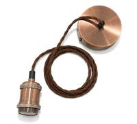 CGC Lighting Indoor Ceiling Adjustable Suspended Pendant and Matching Ceiling Rose Light Fitting E27 Lamp Holder (Brushed Copper & Brown Twisted)