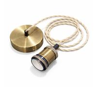 CGC Lighting Indoor Ceiling Adjustable Suspended Pendant and Matching Ceiling Rose Light Fitting E27 Lamp Holder (Antique Brass & Off White Twisted)