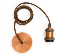 CGC Lighting Indoor Ceiling Adjustable Suspended Pendant and Matching Ceiling Rose Light Fitting E27 Lamp Holder (Copper)