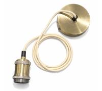 CGC Lighting Indoor Ceiling Adjustable Suspended Pendant and Matching Ceiling Rose Light Fitting E27 Lamp Holder (Antique Brass & Off White)