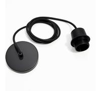 CGC Lighting Indoor Ceiling Adjustable Suspended Pendant and Matching Ceiling Rose Light Fitting E27 Lamp Holder (Black Plastic)