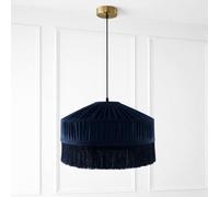 CGC Lighting Indoor Ceiling Lamp Shade Velvet Fringe Pleated Tassel Pendant 40cm Diameter (Navy Tassel)