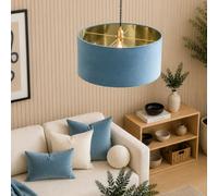 CGC Lighting Indoor Ceiling Lampshade Large Velvet Fabric Lamp Shade 45cm Diameter Gold Reflective Inner Drum Pendant Table Lamp Bedroom Dining Room Lounge (Teal & Gold)