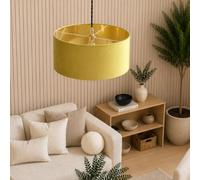 CGC Lighting Indoor Ceiling Lampshade Large Velvet Fabric Lamp Shade 45cm Diameter Gold Reflective Inner Drum Pendant Table Lamp Bedroom Dining Room Lounge (Mustard & Gold)