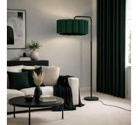 CGC Lighting Indoor Floor Lamp Black Angled Corner Standing Reading Light and Lampshade Living Room Lounge (Green Lampshade)